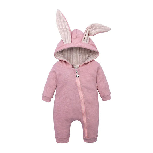 Rabbit Hooded Baby Jumpsuit - Pink