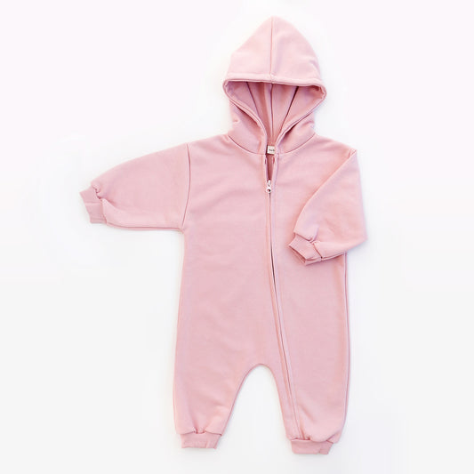 Drake Hooded Zipper Baby Jumpsuit - Pink