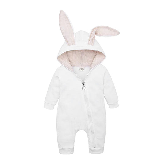 Rabbit Hooded Baby Jumpsuit - White