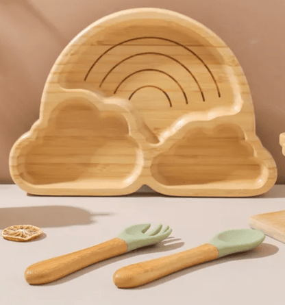 Bamboo Dinnerware Set With Silicone Suction Cups - Cocowish