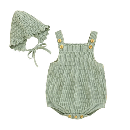 Baby Girl Knitted Overalls + Hat - Green - Cocowish