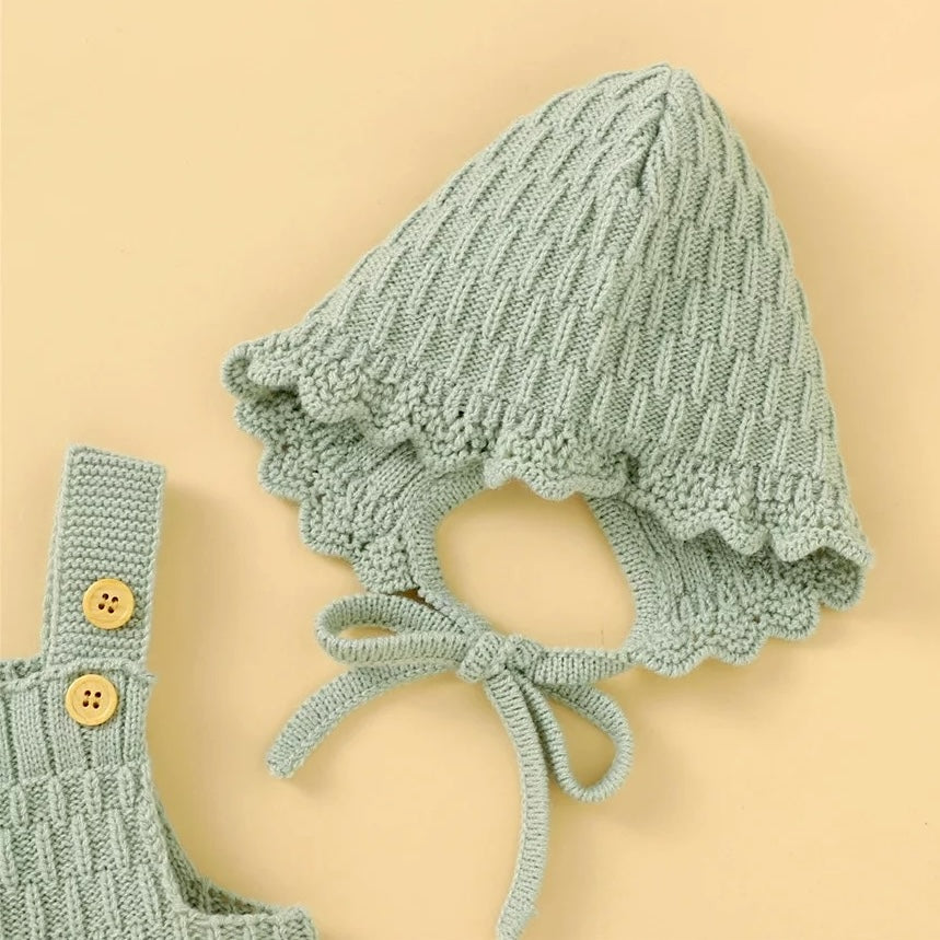 Baby Girl Knitted Overalls + Hat - Green - Cocowish