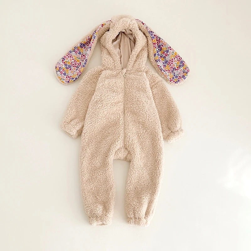 Beige Bunny Hooded Jumpsuit Costume