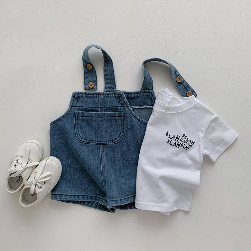 Blah T-shirt + Blue Denim Overalls