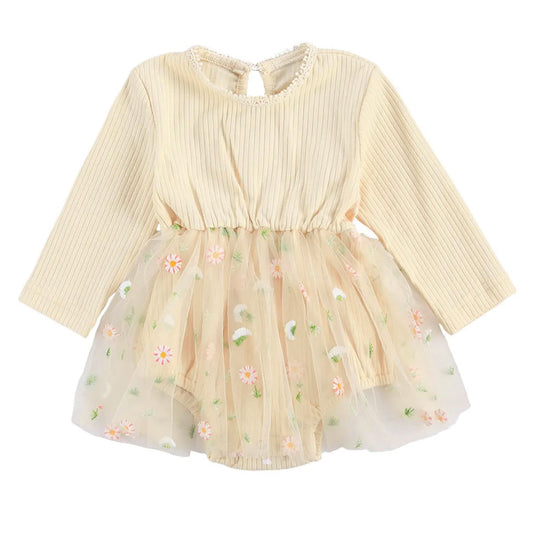 Champagne Daisy Baby Bodysuit Dress