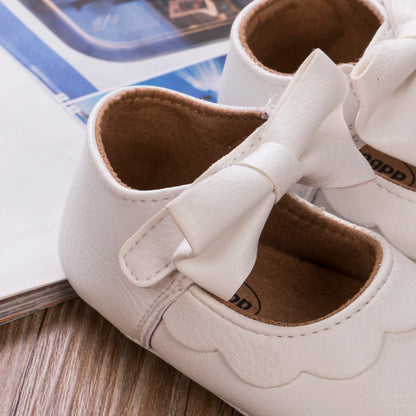 Leather Bow Baby Moccasins - White