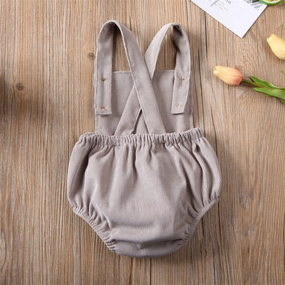 Baby Velvet Overalls Romper - Warm Gray