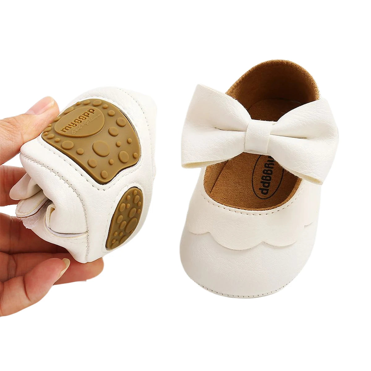 Leather Bow Baby Moccasins - White