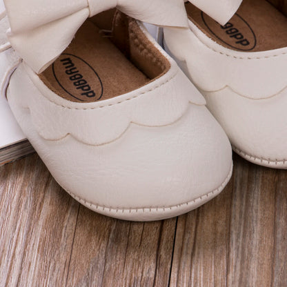 Leather Bow Baby Moccasins - White