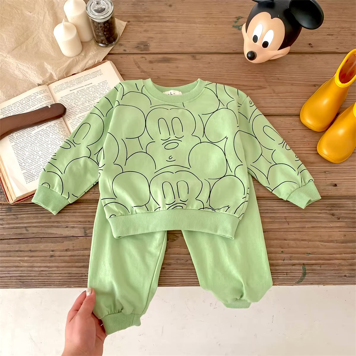 Mickey Mouse Outline Sweatshirt + Pants - Green