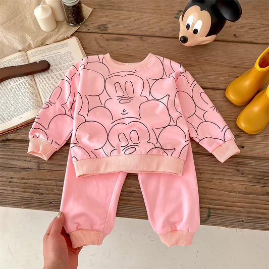 Mickey Mouse Outline Sweatshirt + Pants - Pink