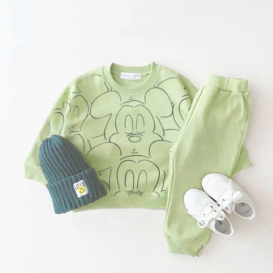 Sweatshirt + Hose mit Mickey-Mouse-Umriss - Grün