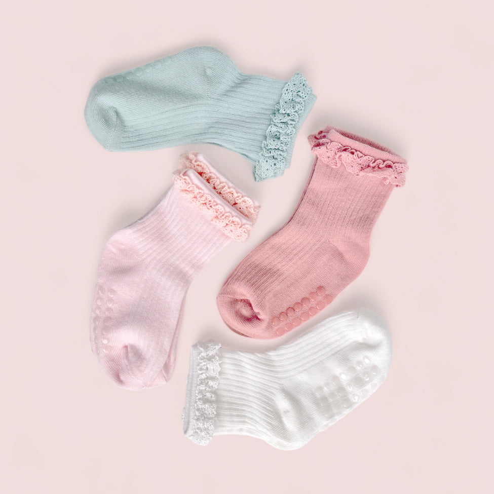 Chaussettes fantaisie antidérapantes bébé fille (4 paires)