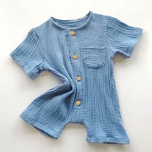 Organic Cotton Muslin Baby Romper - Blue