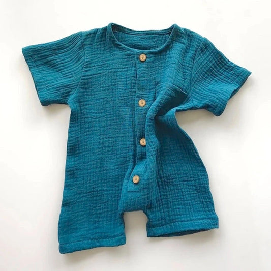 Organic Cotton Muslin Baby Romper - Ocean