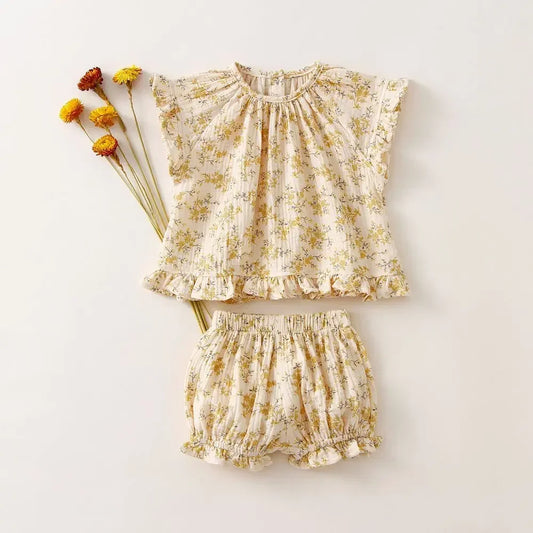 Organic Cotton Floral Frill Shirt + Shorts