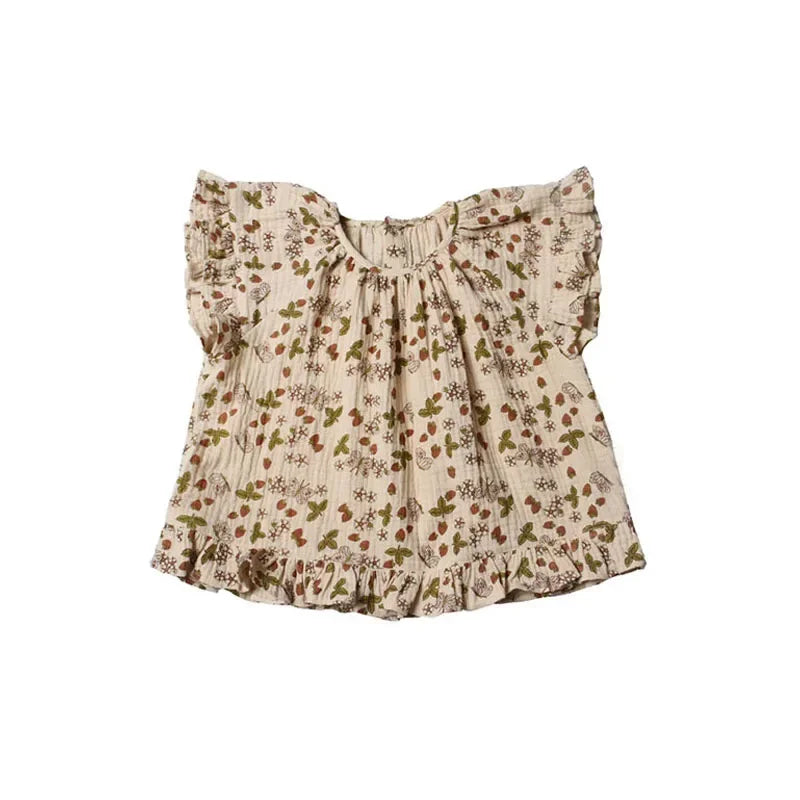 Organic Cotton Strawberries Frill Shirt + Shorts