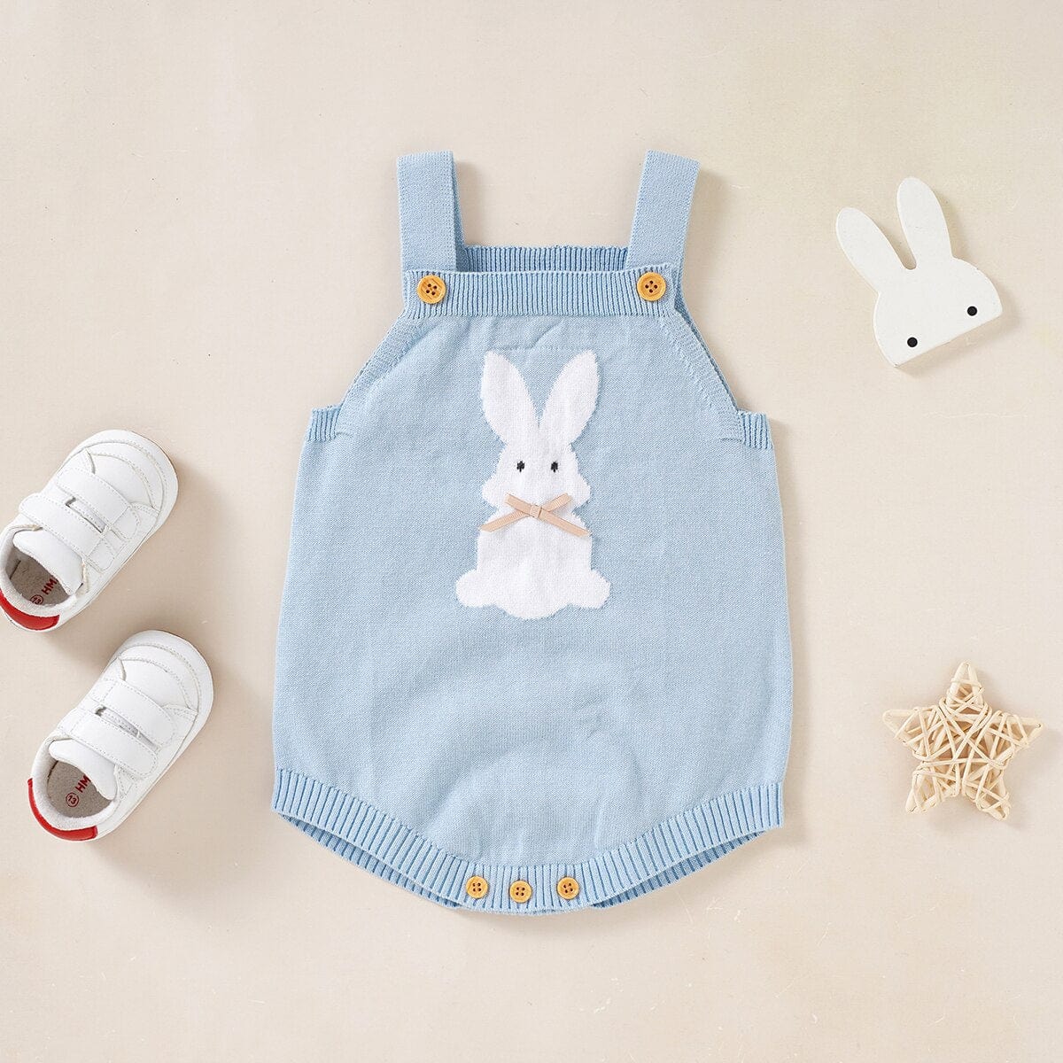 Rabbit Knitted Baby Overalls - Blue