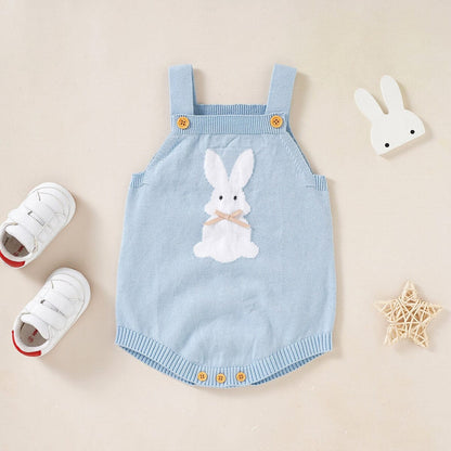 Rabbit Knitted Baby Overalls - Blue