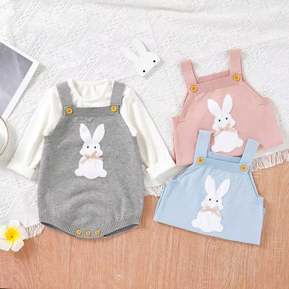 Rabbit Knitted Baby Overalls - Pink