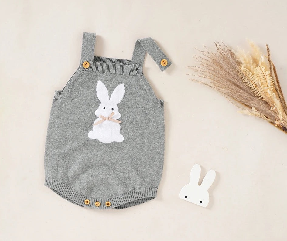 Rabbit Knitted Baby Overalls - Gray