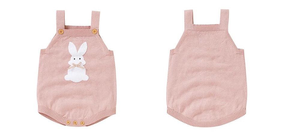 Rabbit Knitted Baby Overalls - Pink