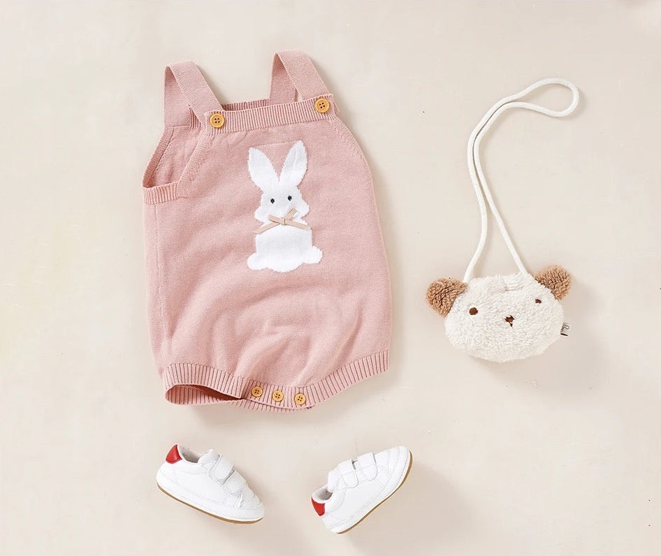 Rabbit Knitted Baby Overalls - Pink