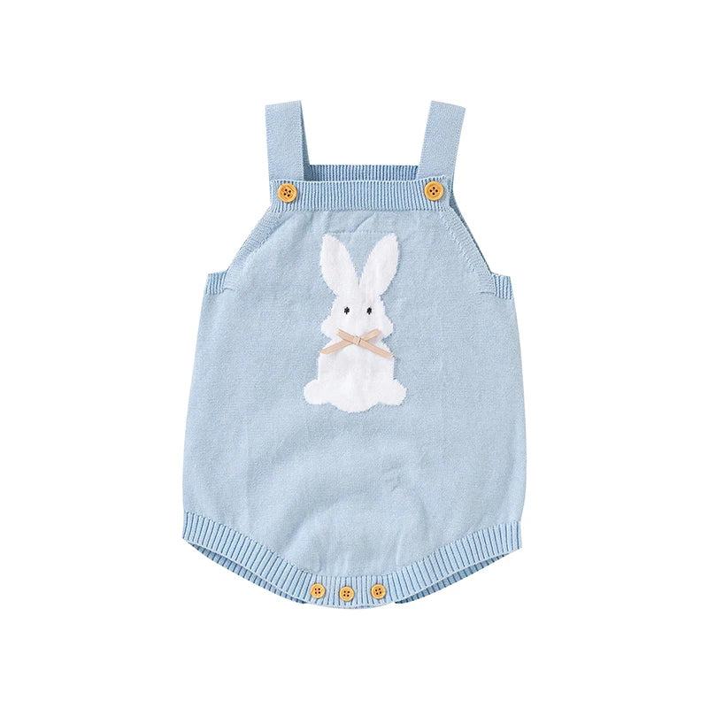 Rabbit Knitted Baby Overalls - Blue