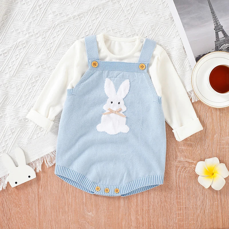 Rabbit Knitted Baby Overalls - Blue