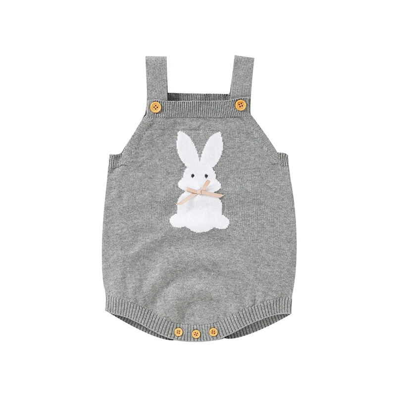 Rabbit Knitted Baby Overalls - Gray