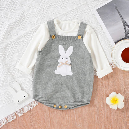 Rabbit Knitted Baby Overalls - Gray