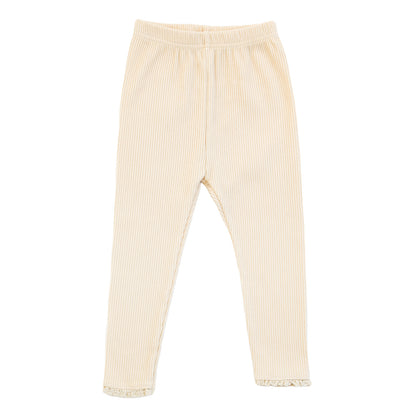 Gerippte Baby-Legging mit Spitze - Champagner