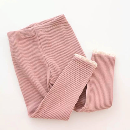 Legging bébé côtelé avec dentelle - Rose