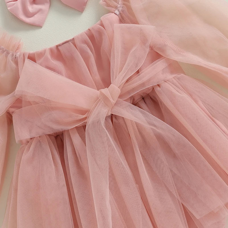 Robe bébé Bella Princess + bandeau à nœud - Rose