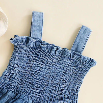 Baby-Spielanzugkleid aus Denim mit Rüschen