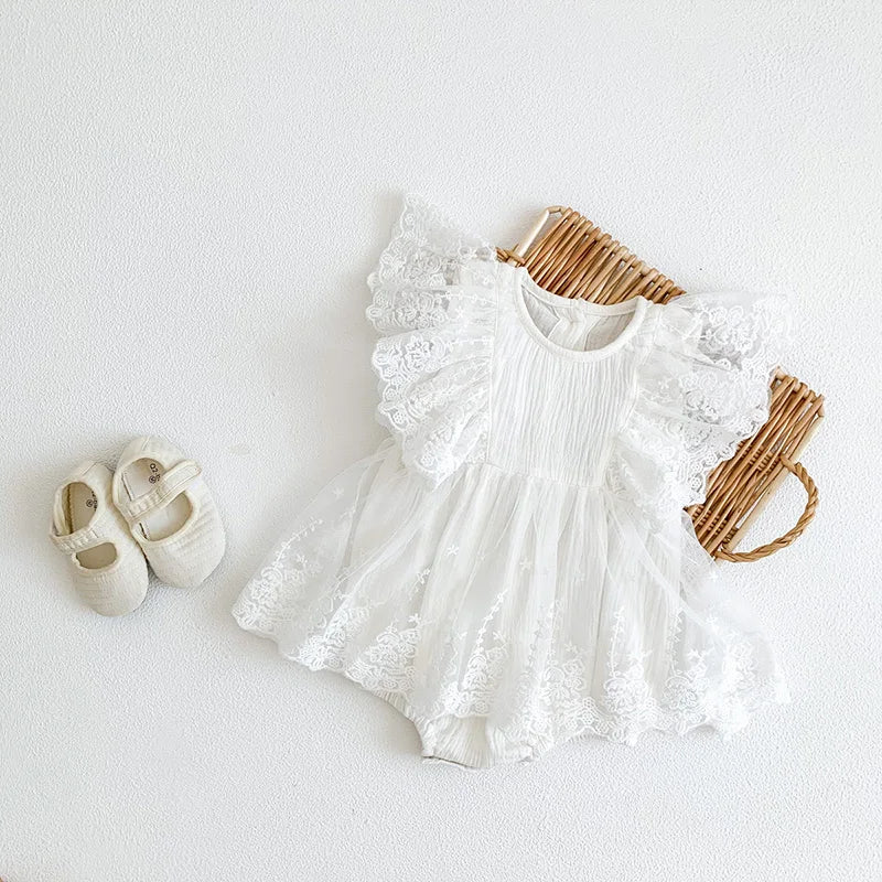 Little Princess White Lace Romper Dress