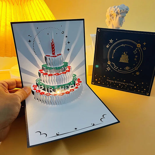 Carte d'anniversaire pop-up 3D avec éclairage et musique + enveloppe