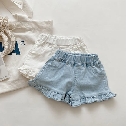 Short bébé à volants en denim bleu