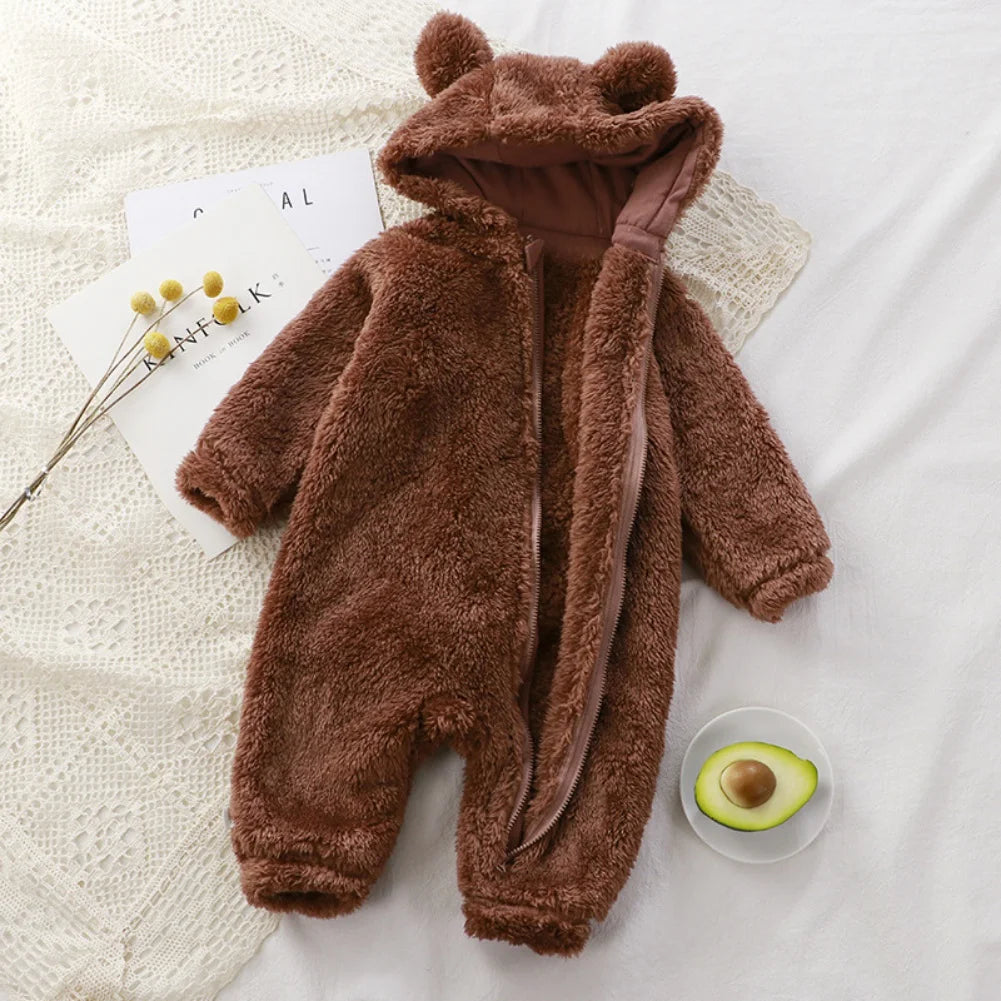 Baby Bear Hooded Jumpsuit - Brown