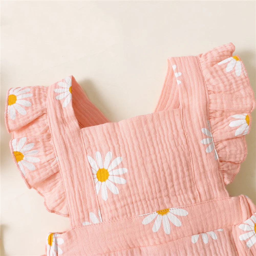 Daisy Sleeveless Romper + Headband - Coral