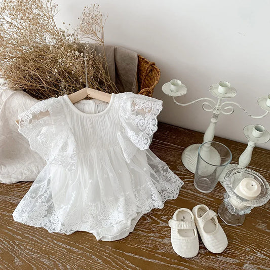 Little Princess White Lace Romper Dress