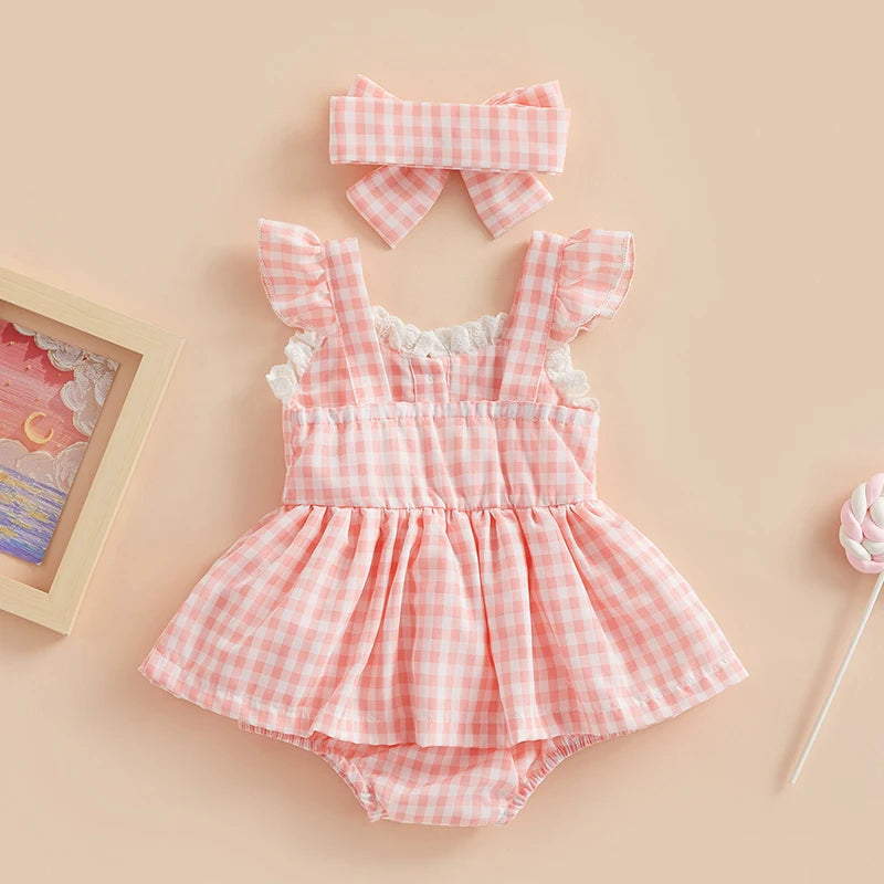 Robe bébé à carreaux Jolene + bandeau à nœud