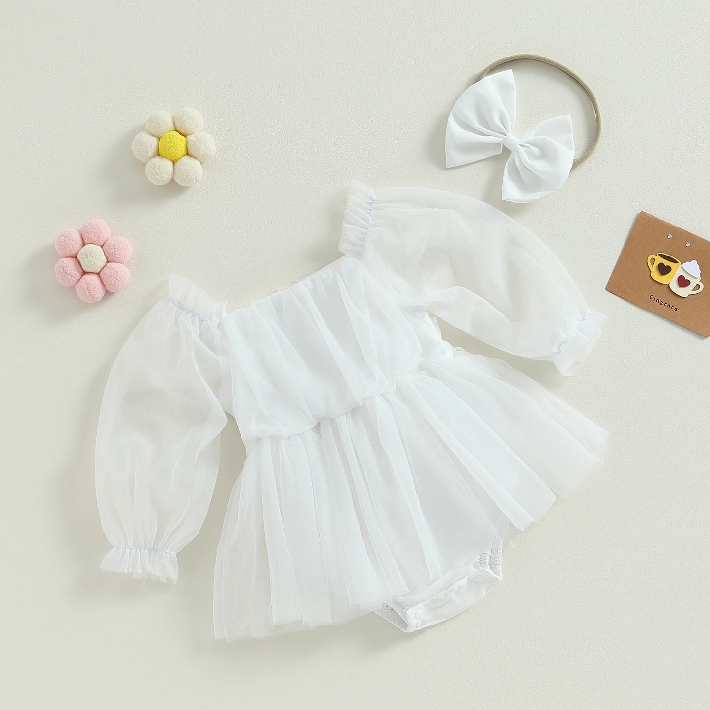 Robe bébé Bella Princess + bandeau à nœud - Blanc