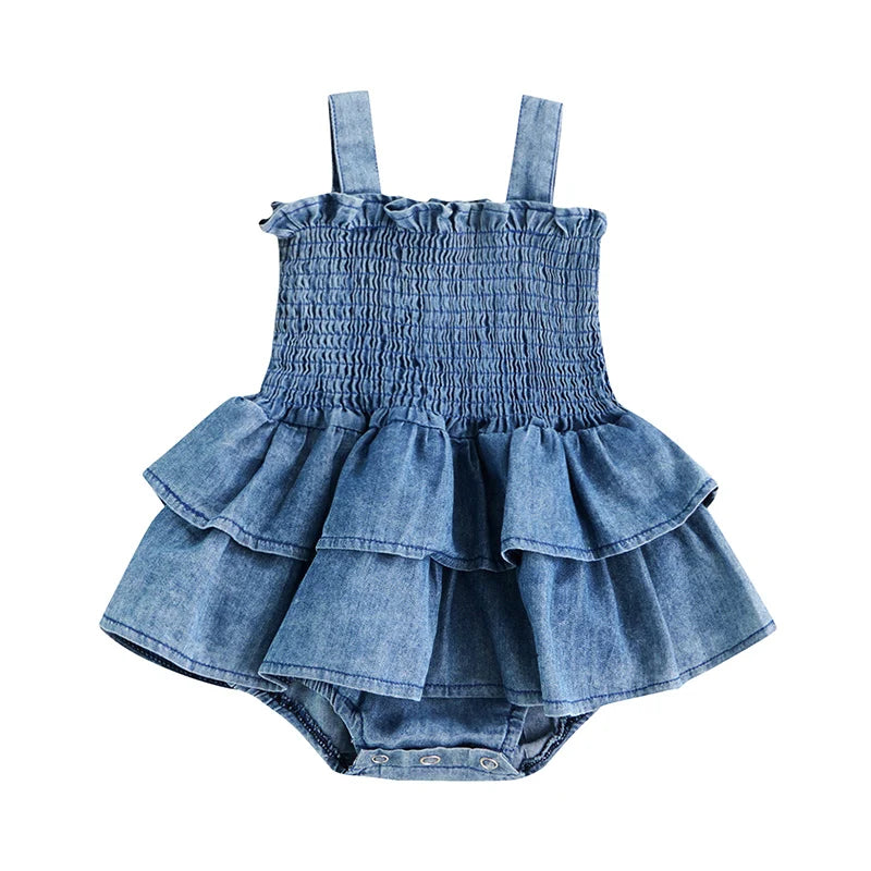 Denim Ruffle Baby Romper Dress