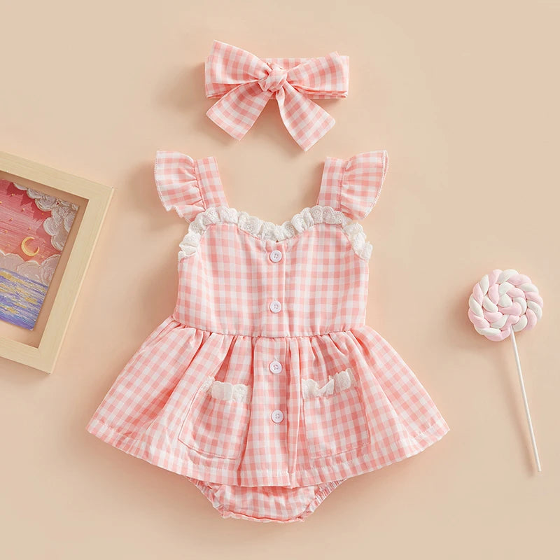 Robe bébé à carreaux Jolene + bandeau à nœud