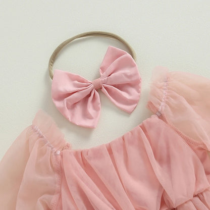 Robe bébé Bella Princess + bandeau à nœud - Rose