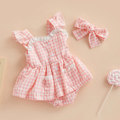 Robe bébé à carreaux Jolene + bandeau à nœud