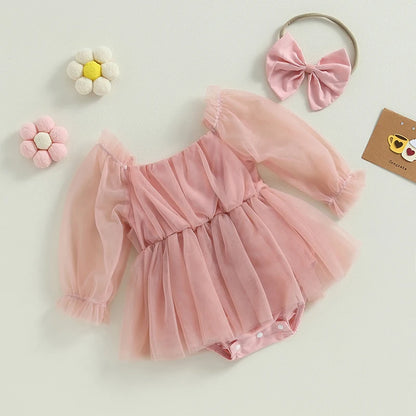 Robe bébé Bella Princess + bandeau à nœud - Rose