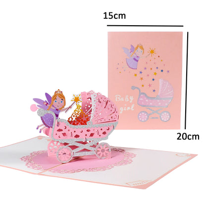 3D Pop-Up Baby Shower Card - Pink Carriage