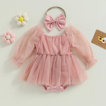 Robe bébé Bella Princess + bandeau à nœud - Rose